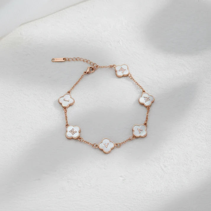 Custom Mother of Pearl Clover Letter Necklaces and necklace sets