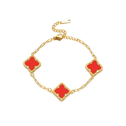 18k gold rhombus-shaped four-leaf clover necklace, bracelet, earrings, and ring set