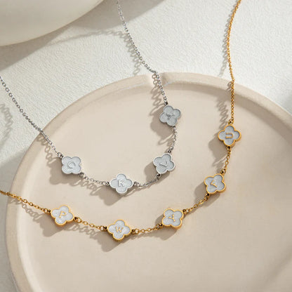 Custom Mother of Pearl Clover Letter Necklaces and necklace sets