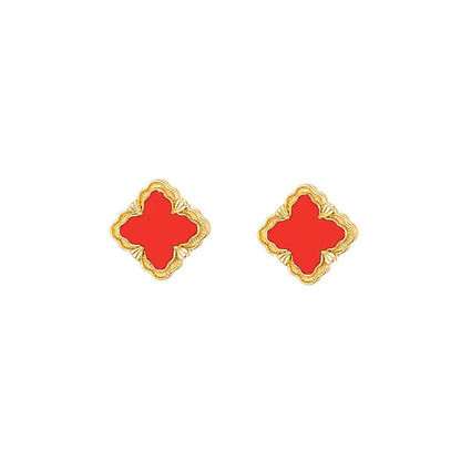 18k gold rhombus-shaped four-leaf clover necklace, bracelet, earrings, and ring set