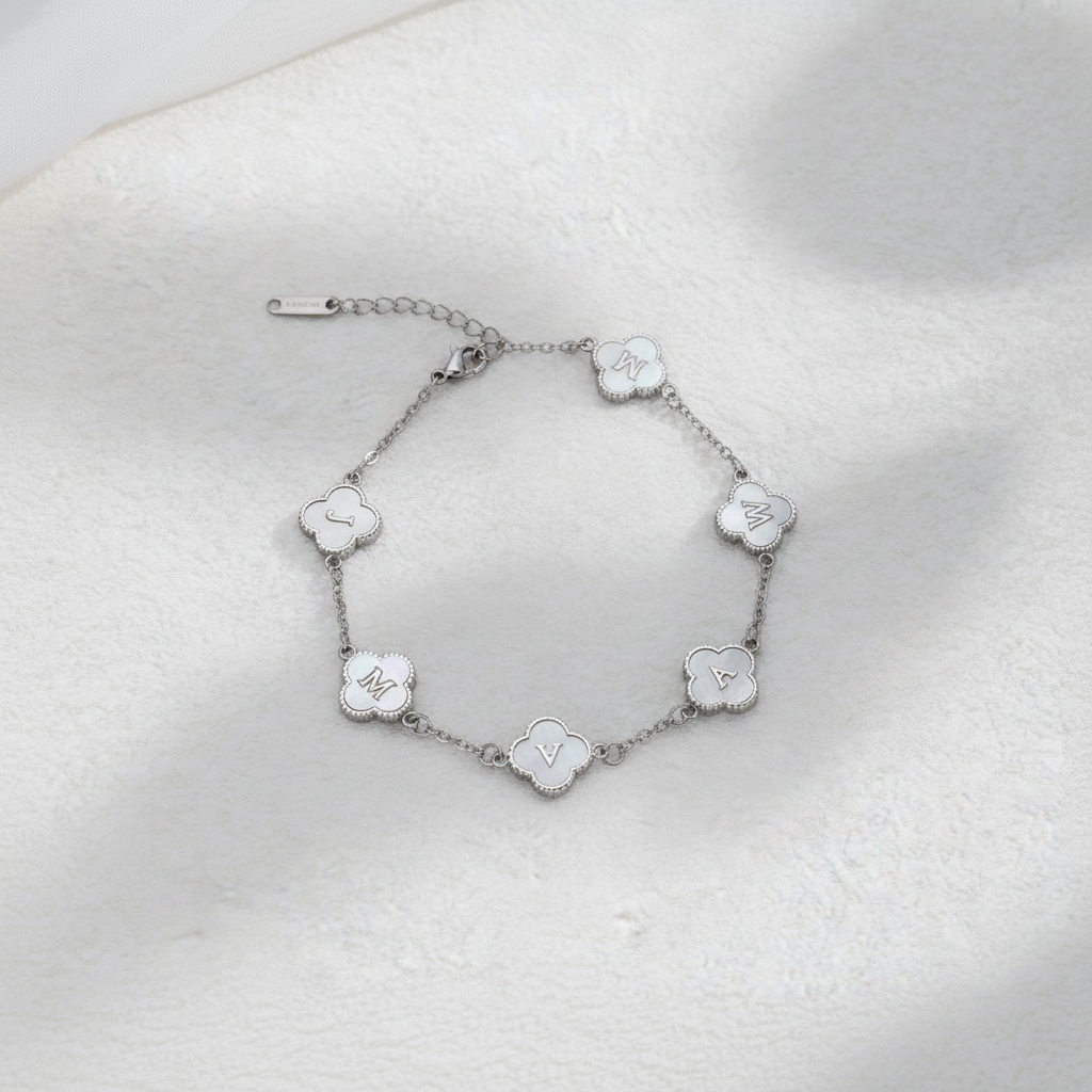 Custom Mother of Pearl Clover Letter Necklaces and necklace sets