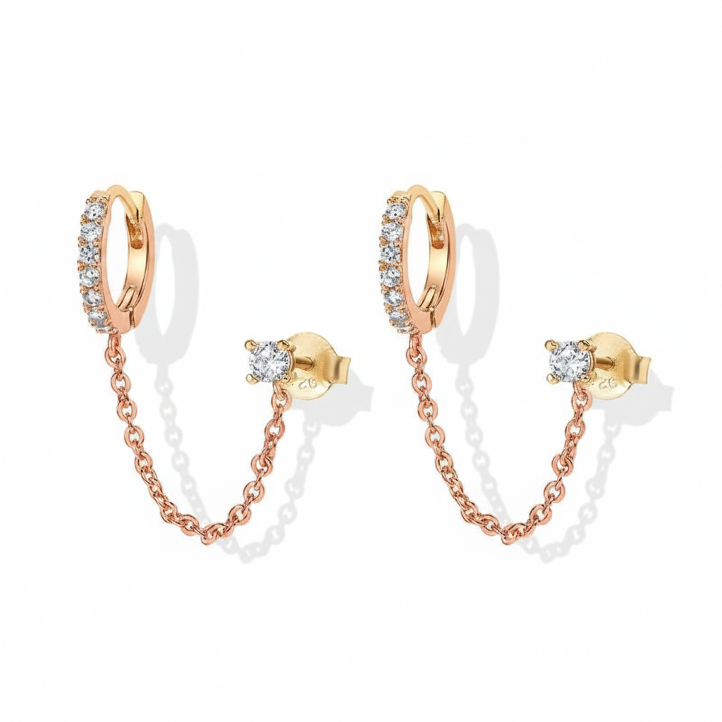 S925 Silver Single-Row Diamond Stud Earrings