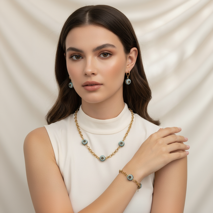 Bohemian Evil Eye Necklace Bracelet and Earring Set