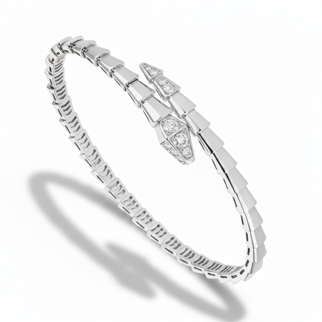 18K Gold Snake Bone Bracelet with Diamonds
