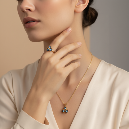 Evil Eye Necklace, Earrings and Ring Set