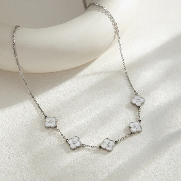 Custom Mother of Pearl Clover Letter Necklaces and necklace sets