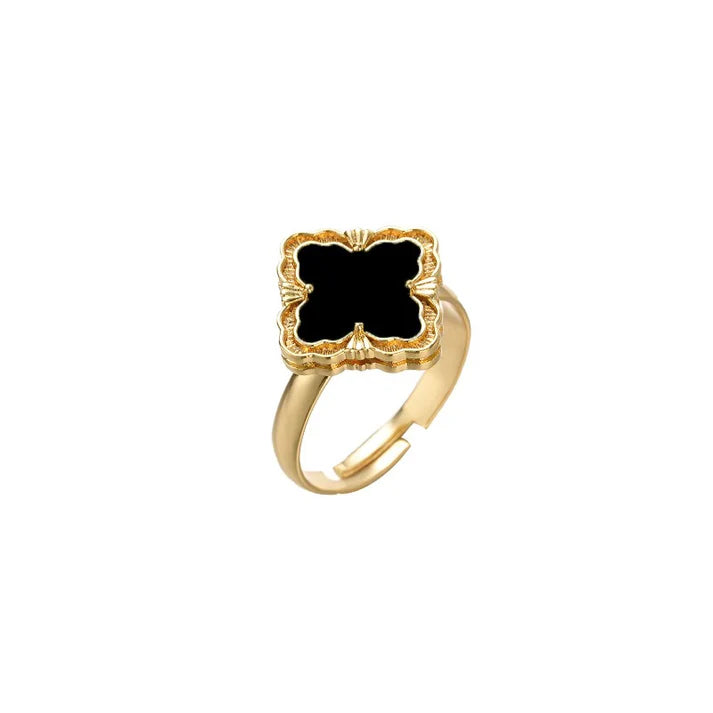 18k gold rhombus-shaped four-leaf clover necklace, bracelet, earrings, and ring set