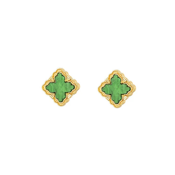 18k gold rhombus-shaped four-leaf clover necklace, bracelet, earrings, and ring set