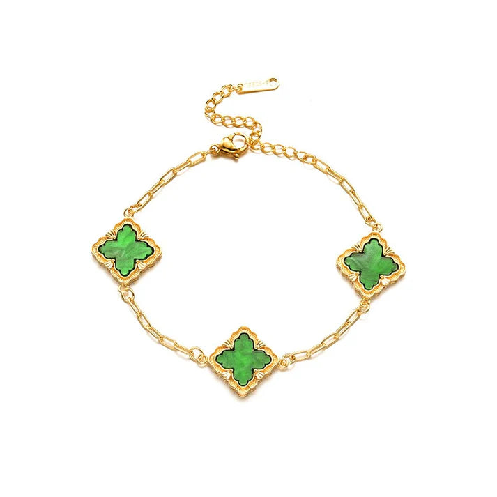18k gold rhombus-shaped four-leaf clover necklace, bracelet, earrings, and ring set