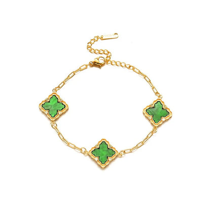 18k gold rhombus-shaped four-leaf clover necklace, bracelet, earrings, and ring set