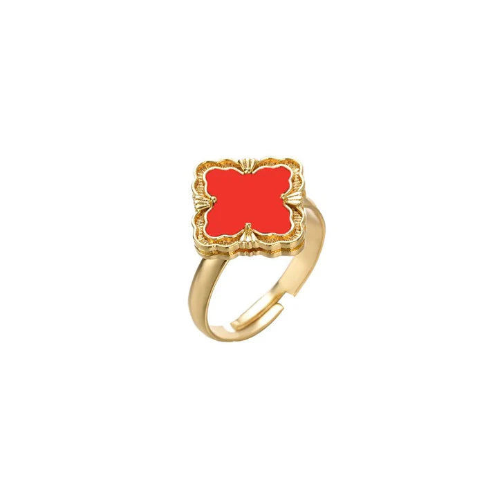 18k gold rhombus-shaped four-leaf clover necklace, bracelet, earrings, and ring set
