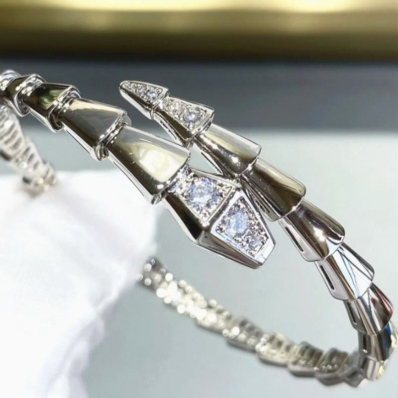 18K Gold Snake Bone Bracelet with Diamonds