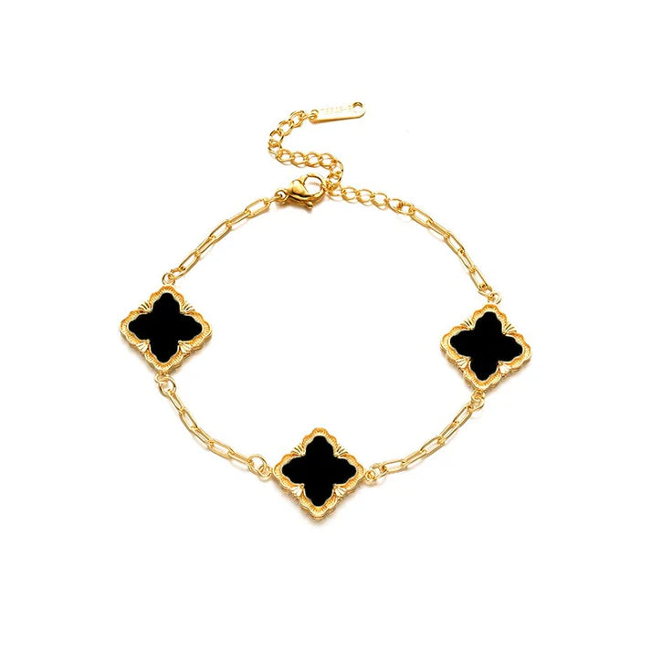 18k gold rhombus-shaped four-leaf clover necklace, bracelet, earrings, and ring set